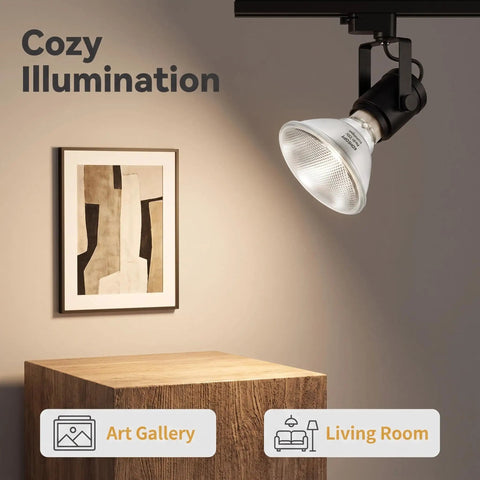 KOFEOPT 2-Pack PAR38 Flood Light Bulbs, 90W 120V Halogen Bulb Dimmable, illuminating an art gallery with warm light.
