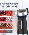Powerful 1000W 5 In 1 Immersion Blender With 16 Speed Settings Stainless Steel Blades turbo mode control display
