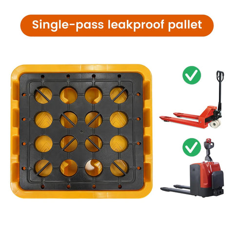 Modular Spill Containment Platform 2000 Lbs Capacity With Drain Outlet And Forklift Pockets Stackable Leakproof Tray