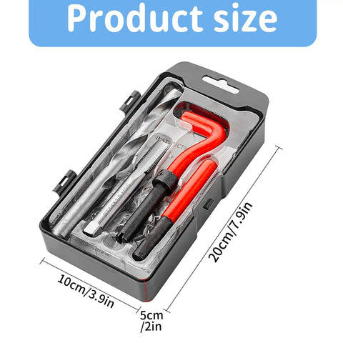 15-Piece Thread Insert Repair Kit For M14x1.5 Female Threads With Drill, Tap, Wrench, Break Pin, Hex Wrench, And Organizer Box, with product dimensions