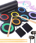 Roll Up Electronic Drum Pad Kit With 7 Pads, MIDI Output, Headphones And Dual Speakers, 2 Pedals, for practice and travel