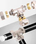 Three Quarter Inch Air Piping Tee Fittings, Nickel Brass Plated, 200 PSI Working Pressure, Quick Connect Compression for Shop Garage