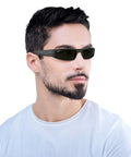 Unisex Rectangular Sunglasses With 100 Percent UV Protection Black Frame And Green Lenses 58 Millimeter For Everyday Wear