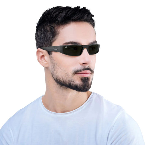 Unisex Rectangular Sunglasses With 100 Percent UV Protection Black Frame And Green Lenses 58 Millimeter For Everyday Wear