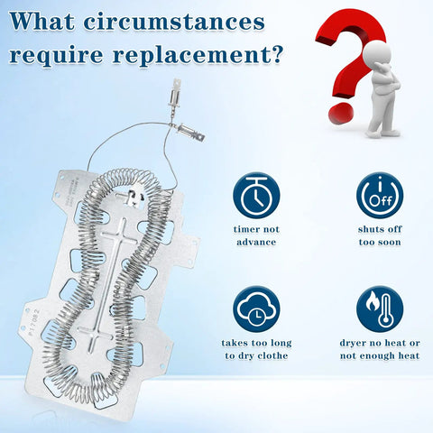 2 Pack Dryer Heating Element Replacement DC47-00019A Direct Fit For DV45H7000EW with Premium NiCr Coil and replacement signs