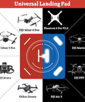 Nighttime Reflective Drone Landing Pad, Fast Fold Double Sided Waterproof Landing Mat With Weighted Base displayed with drones