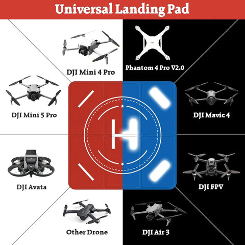 Nighttime Reflective Drone Landing Pad, Fast Fold Double Sided Waterproof Landing Mat With Weighted Base displayed with drones