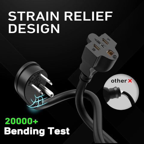 Indoor Outdoor Extension Cord 6 Ft Heavy Duty 16 Gauge 3 Prong Waterproof SJTW showing strain relief design and bending test
