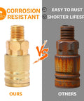 Corrosion resistant brass quick connect hose fitting vs rusted fitting comparison