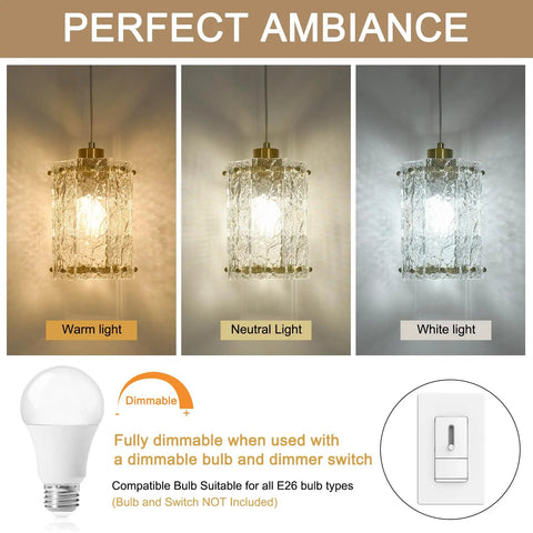 Sleek Gold Brushed Finish 2 Pack Modern Water Ripple Glass Pendant Lights With Adjustable Hanging Cords For Kitchen Island Dining Room Over Sink Super Dope Setup showing warm, neutral, and white light options.