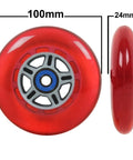 100Mm Scooter Wheels Pair With ABEC 7 Bearings For Razor And Most Scooters, Red, 88A Urethane High Rebound, side view, size details