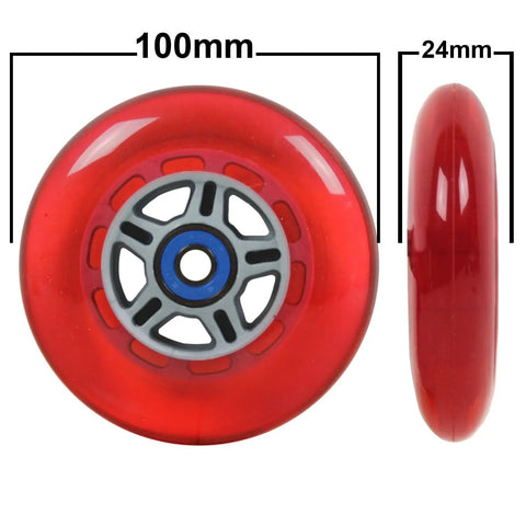 100Mm Scooter Wheels Pair With ABEC 7 Bearings For Razor And Most Scooters, Red, 88A Urethane High Rebound, side view, size details