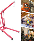 Tough as Nails Hydraulic Engine Hoist 1 Ton Cherry Picker, red steel crane with smooth wheels for easy lifting. Ideal for garages.