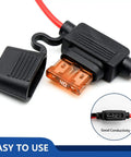 Heavy Duty 10 Gauge Inline Fuse Holder Kit For 12 Volt Systems Waterproof Red Fuse Holder For ATC ATO Blade Fuses Up To 40A Includes Six 40A Fuses Perfect For Cars Boats And DIY Electrical Projects close-up view with cover open
