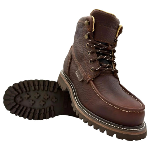 6-Inch Moc Toe Work Boots for Men in Ocre Brown Full Grain Leather, Oil Resistant and Slip-Resistant Traction Boots with Soft Toe