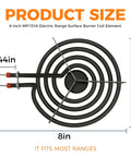6 Inch MP15YA Electric Range Burner Coil Element 1500W Four Turn Replacement 660532 for Whirlpool Cooktops shown with dimensions