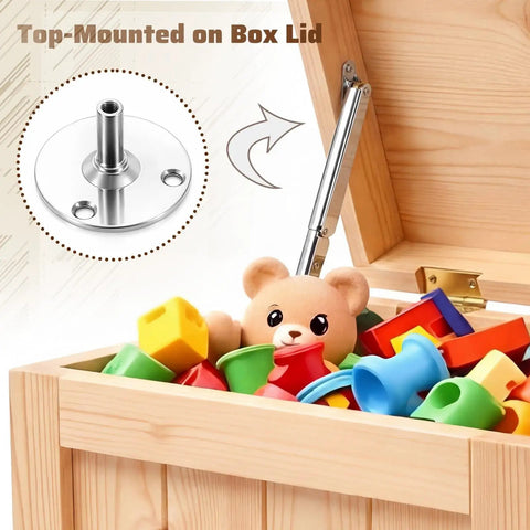 2 Pack 150N Gas Struts Hinges For Heavy Lids Stainless Steel Hydraulic Support installed on toy chest lid