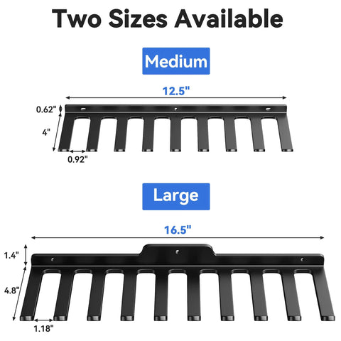 Beast Wall Mounted Home Gym Rack With 175 Lb Total Capacity in medium and large sizes with dimensions displayed