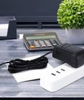 9V AC DC Adapter Replacement For USB MIDI Keyboard And Drum Modules 61 Key 49 Key 25 Key DM7X Drum Module VX49 Sample Rack 9VDC Power Supply Cord For Studio Use on desk with calculator
