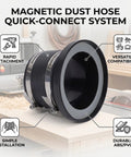 Kickass Quick Disconnect Zero Sweat Install 4 Inch Heavy Duty Steel Dust Collection Hose Clamp Flex Cuff Shop Floor Dust Control Clutch Smooth Swap Connector Set Of Two with magnetic quick-connect system
