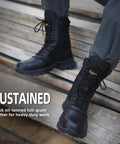 8 Inch Steel Toe Work Boots With Side Zipper For Industrial Construction And Roofing Lightweight Comfortable Indestructible Tough As Nails Puncture Proof Safety Boots With All Terrain Non Slip Outsole For Warehouse Logger Size Nine Point Five Black
