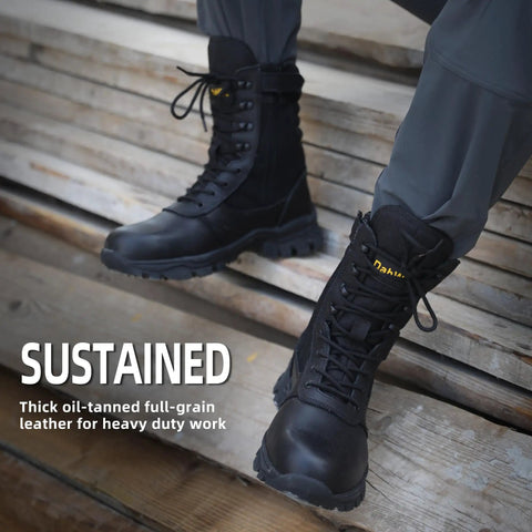 8 Inch Steel Toe Work Boots With Side Zipper For Industrial Construction And Roofing Lightweight Comfortable Indestructible Tough As Nails Puncture Proof Safety Boots With All Terrain Non Slip Outsole For Warehouse Logger Size Nine Point Five Black