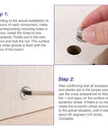 Rock Solid Cam Lock Nuts For Heavy Duty Furniture Sets Nickel Plated Zinc Alloy Dowel Binders being installed in board holes.