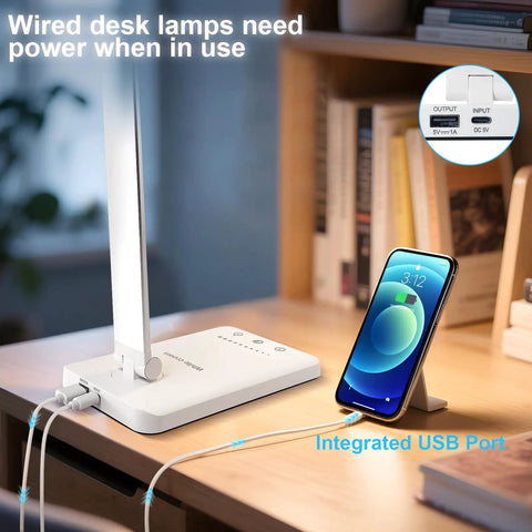 Dimmable LED Desk Lamp With USB Port, 52 Eye Friendly LEDs, sleek design with smart touch control and USB charging on desk