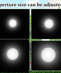 Indoor Golf Spot Light For Simulators And Practice, Adjustable Pin Spotlight with varying aperture sizes shown in four images.