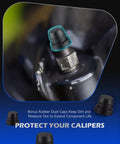 Close-up of a black rubber dust cap on a brake caliper, part of the One Pair Brake Bleeder Hose Kit For Bleeding Brakes Solo