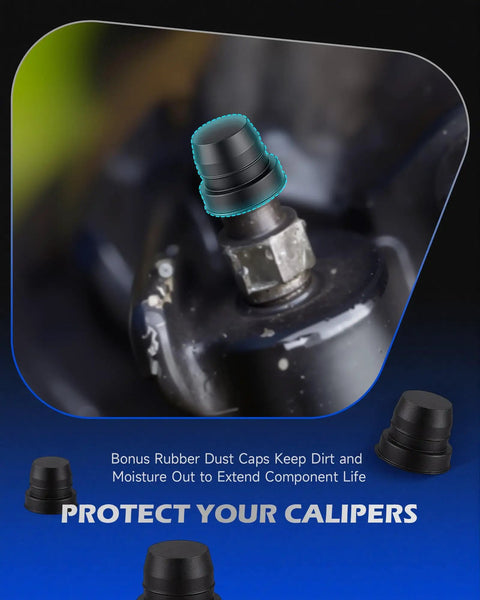 Close-up of a black rubber dust cap on a brake caliper, part of the One Pair Brake Bleeder Hose Kit For Bleeding Brakes Solo