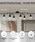 Eight Light Matte Black LED Track Lighting System For Kitchen And Hallway Adjustable Rotatable Heads Installed on Ceiling