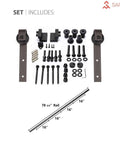 Complete hardware kit for Interior Sliding Barn Door With Frosted Glass, Solid Wood Construction, 32x84 Inches, Black Modern Style.