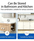 Bathroom and kitchen showcasing six white adhesive cabinet knobs set no drill peel and stick cabinet hardware easy install