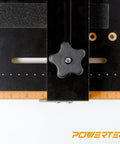Close-up of Table Saw Taper And Straight Line Jig For Precise Tapering And Straight Line Cutting Pro Grade with measuring tools.