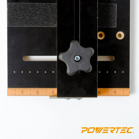 Close-up of Table Saw Taper And Straight Line Jig For Precise Tapering And Straight Line Cutting Pro Grade with measuring tools.