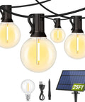 Bold 25 Foot Solar Powered String Lights Outdoor Waterproof With 11 Shatterproof G40 LED Bulbs for Backyard Garden