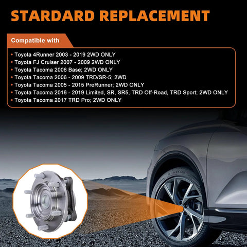 2WD Front Wheel Bearing Hub Assembly Fits Toyota 4Runner 2003 To 2019, FJ Cruiser 2007 To 2009, And Toyota Tacoma 2005 To 2019