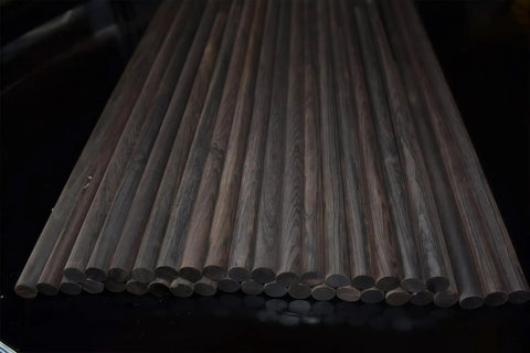 10 Pack 15 Cm Long 1.2 Cm Diameter Purple Sandalwood Dowel Pins For Woodworking And Pen Making, shown lined up closely