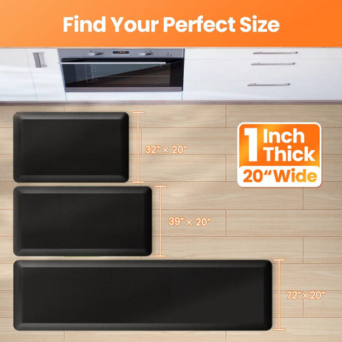 One Inch Thick Kitchen Mat For Floor And Standing Desk Non Slip Waterproof Anti Fatigue Rug For Kitchen Sink And Office sizes 20x32, 20x39, 20x72