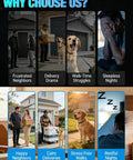 Ultrasonic Dog Bark Control Device With Sensor Tech, Remote, And Adjustable Modes For Indoor Outdoor Use, Rechargeable Bark Deterrent With 15-35KHz Frequency, Keeps Your Home Quiet And Your Nerves Chill, infographic showing noisy dog scenes and calm results