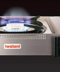 35FW Single Burner Butane Portable Cooktop for Indoor and Outdoor Cooking, 15,000 BTU Brass Burner with flame lit.