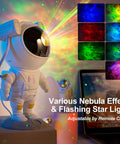 Awesome Astronaut Galaxy Projector Night Light With Remote Control Timer And 360 Degree Rotating Head showcasing nebula effects.