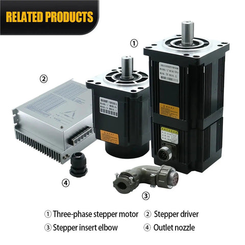 110mm 3 Phase Stepper Motor With HB3822MA Driver No Brake, High Torque Hybrid Control For CNC Machines, Smooth Motion, Precise Positioning, 8Nm To 20Nm Torque Range For Industrial Use, shown with driver