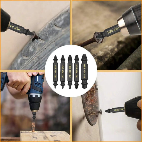 5 Piece HSS Screw Extractor Set For Removing Broken Screws With Storage Case Pro Grade High Speed Steel Drill Bits in use