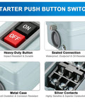 Image showing features of Self-Locking 3-Phase Push Button Switch 30A 380V AC, Heavy-Duty Metal Case with Instant OFF Disconnect.