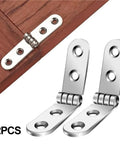 20 Pack 180 Degree Foldable Flap Hinges for Cabinets and Furniture, metal hinges installed on wooden furniture, 2 pieces shown