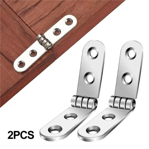 20 Pack 180 Degree Foldable Flap Hinges for Cabinets and Furniture, metal hinges installed on wooden furniture, 2 pieces shown