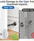 Built Like A Tank Adjustable Spring Door Stopper With Non Slip Silicone Pad Heavy Duty Wall Blocker Rust Resistant shown protecting door from damage.