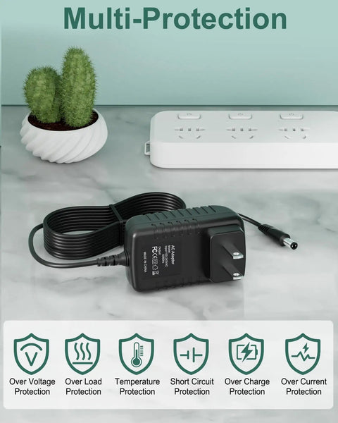 Rock Solid 6V AC Adapter No Sweat Plug And Play Charger compatible with Skil and Bosch Power Tools on marble surface.
